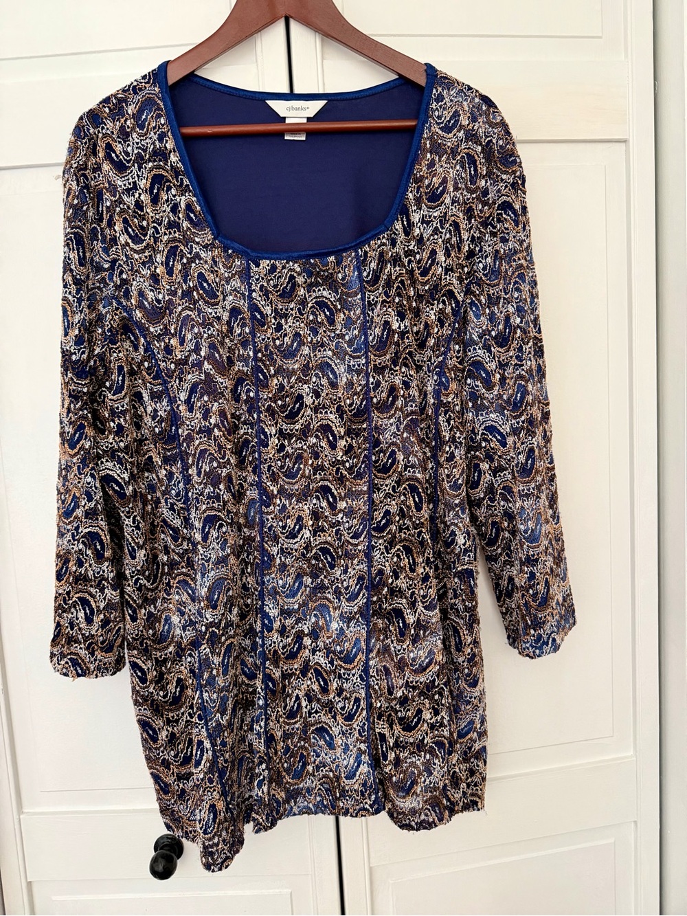 C J Banks Blue Paisley Scoop Neck Women's Top